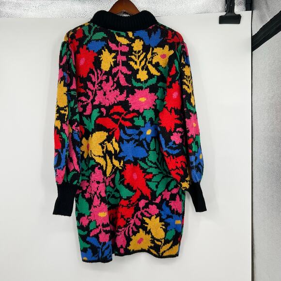 Farm Rio Anthropologie TROPICAL GARDEN SWEATER MIDI mock neck DRESS size large - Picture 3 of 11